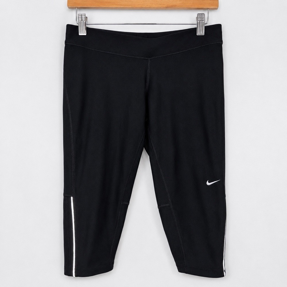 Nike Dri-FIT Black Cropped Running Capri Leggings Reflective Size M Women